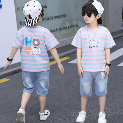 Summer Fashion Cartoon Printed Boys Kids Clothes Set Cotton Short Sleeve T-shirt+Short Outfit For Toddler Boy Clothing 4-12 Year