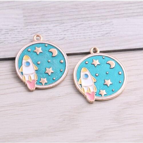 SWEET BELL 2pcs/lots 24*29 Inner Size Beautiful Space Enamel Pendant Charms Gold Tone Oil Drop DIY Bracelet Floating Charms