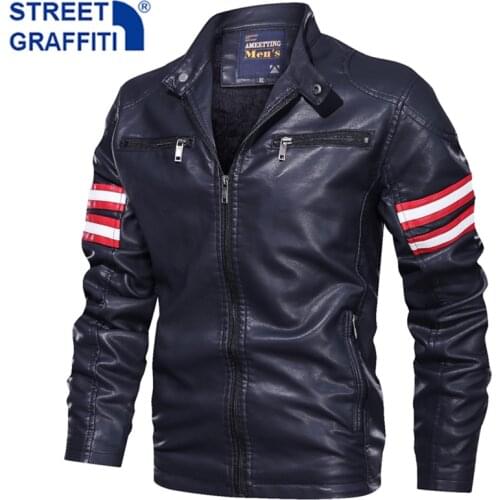 2021 Men New Winter Motor Leather Jacket Men Casual Autumn Baseball PU Fleece Jackets Coat Fashion Slim Biker Leather Jacket Men