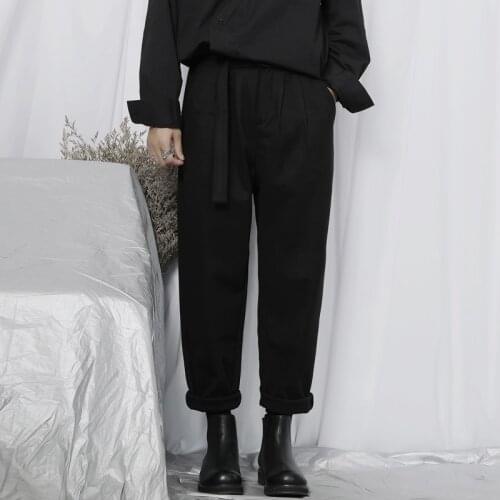 Mens new classic contracted diablo aesthetic casual belt men loose large size harun nine minute pants