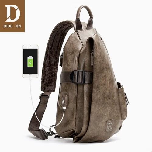 DIDE Anti-thief Crossbody Men Bags Waterproof USB Charging Chest Pack Short Trip Messengers Chest Bag iPad Shoulder Bag Male