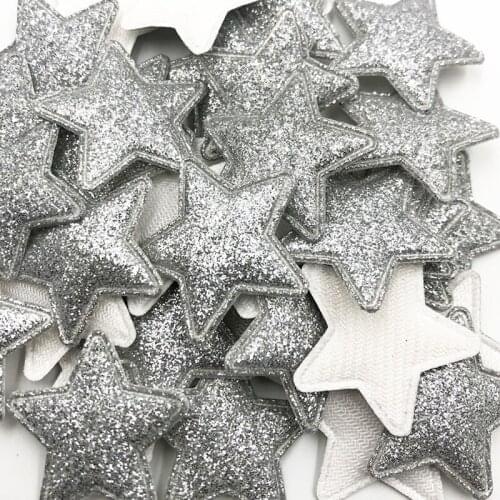 50pcs 3.5cm Silver Padded Glitter Star Patches Shiny Appliques For Clothes Sewing Supplies DIY Craft Decoration A345
