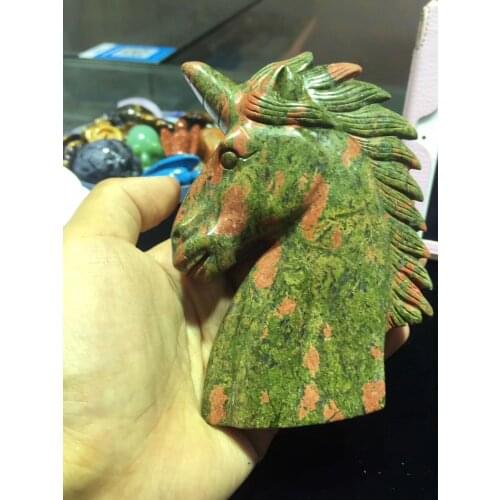 Natural unakite Handcrafted Unicorn Skull Figurine, Healing Energy Carved Crystal Gemstone