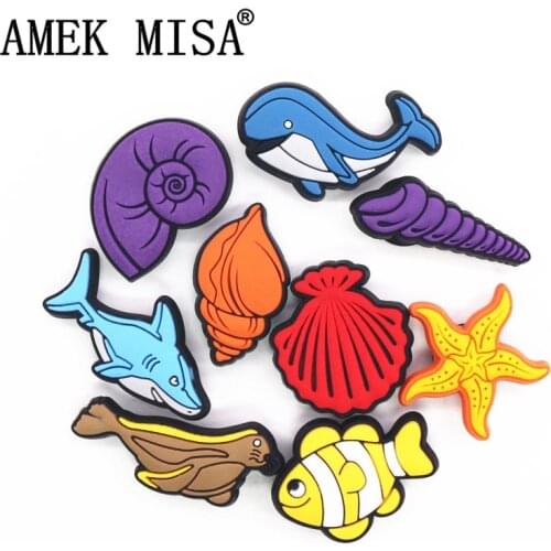 Novelty Animals Shoe Charms Accessories Conch Mussel Shark Starfish Shoe Buckle Decoration for croc jibz Kids X-mas Party Gifts