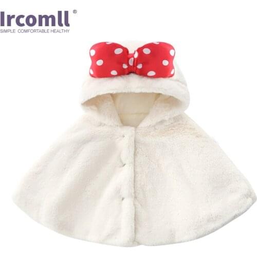 Ircomll Newest Fall Winter Coat for girls Toddler Kids Cute Hooded Bow Rabbit Hair Cloak Warm Outerwear Coat Girl Clothes 1-3Y