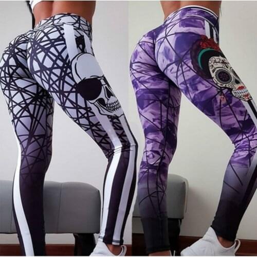 New Womens High-waist Buttock Lifting Pants Skull Digital Printed Sports Yoga Running Pants Female Leggings Jogging Tights