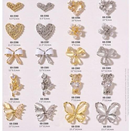 New manicure cats eye butterfly three dimensional love bear jewelry bow luxury zircon nail decoration drill