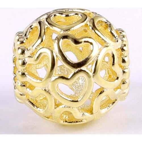 Original Gold Color Openwork Open You Heart Beads Fit 925 Sterling Silver Bead Charm Bracelet Bangle DIY Jewelry