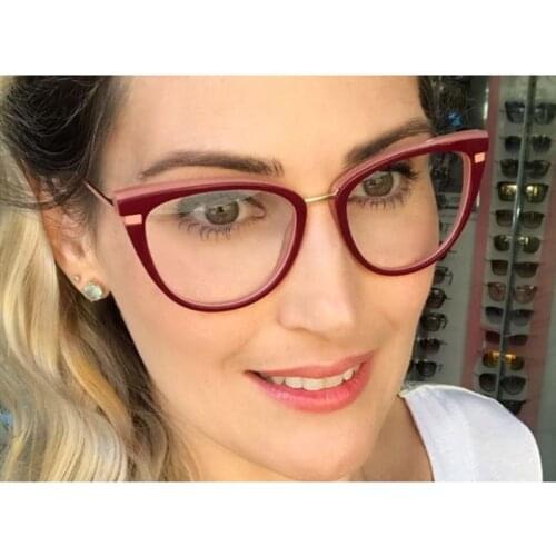 Sexy Red Transparent Cat Eye Glasses Woman Fashion Optical Myopia Glasses Frame Flat Mirror Blue Light Protection
