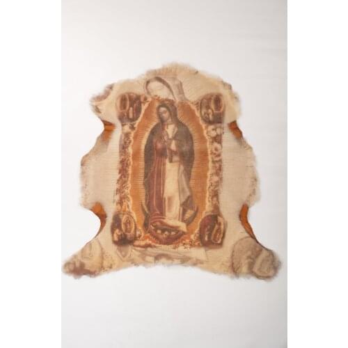 Religious Virgin Mary Hand Painting On Natural Leather Fur Christian Mural Picture Living Room Decoration Frameless Carpet 2021
