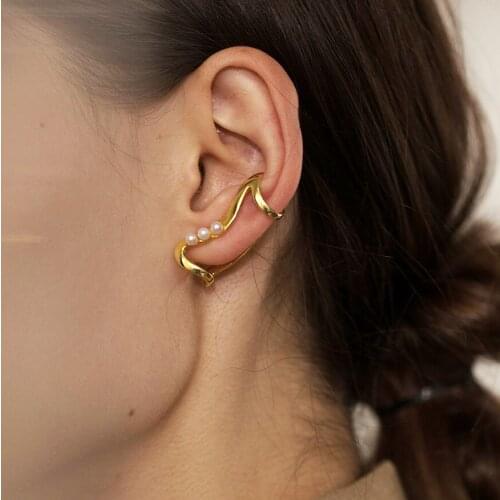 Luxury Brand Design Non Piercing Clip Earrings For Women Big Irregular Gold Ear Clips Inlaid Pearl Beads Fashion Jewelry