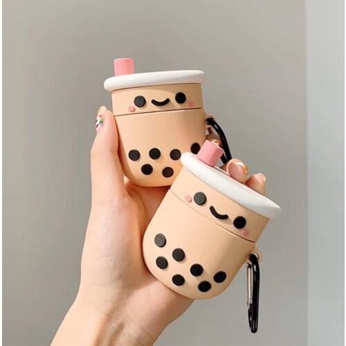 Cute 3D Bubble Milk Tea Key chain for Airpods 1 2 Case Good Bluetooth-compatible Wireless Earphone Cover For Airpod Case Cute