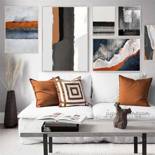 Modern Abstract Orange geometric color block texture Canvas Art Paintings For Living Room Posters Prints Wall Poster Home Decor