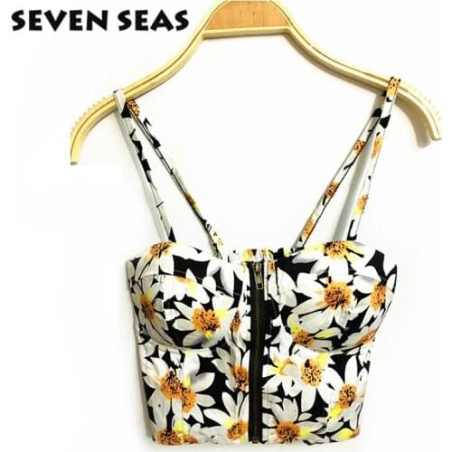 Cute Flower Daisy Floral Crop Tops Cropped Short Bustier Camisole Femme Night Club Strappy Bralette top (with pad)