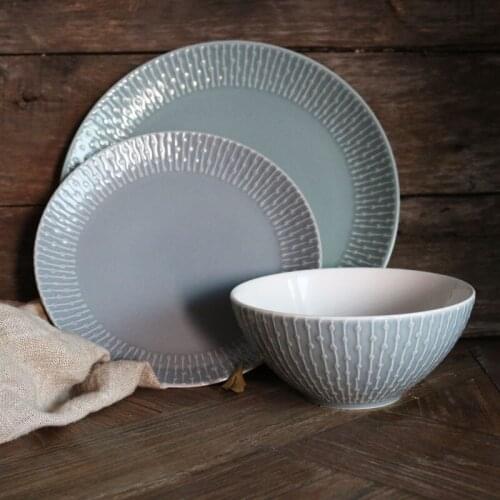 High End Smog Blue Relief Point and Line Western Food Steak Plate Salad Bowl Kitchen Accessories Kitchenware