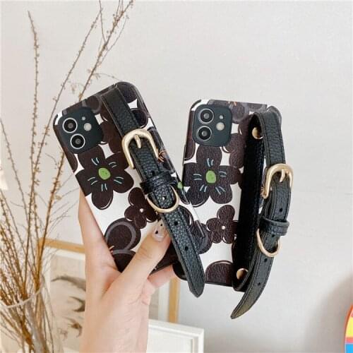 Black flower wristband protective cover for iphone 11 pro max xs XR all-inclusive 7 8 plus 12 mini mobile phone case