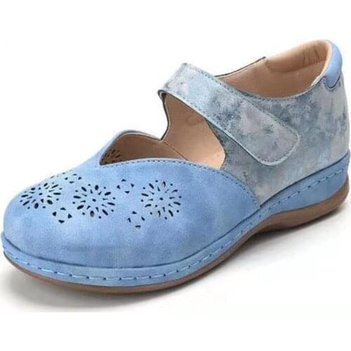 Women Shoes 2021 Summer Fashion Round Toe Flats Shoes Women Plus Size Casual Shoes Women Hollow Out Velcro Vintage Shoes Zapatos