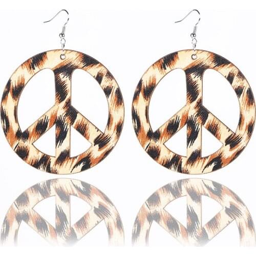 Leopard Print Drop Womens Big Earrings Charm Vintage Peace Symbols Dangle Earring for Women Peace Person Fashion Jewellery