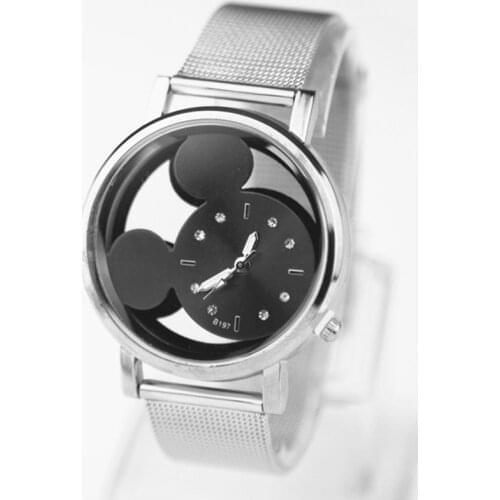Reloj mujer New Hot luxury brand Transparent hollow Mickey Cartoon women watch Metal Mesh Stainless Casual Quartz Watch Hodinky