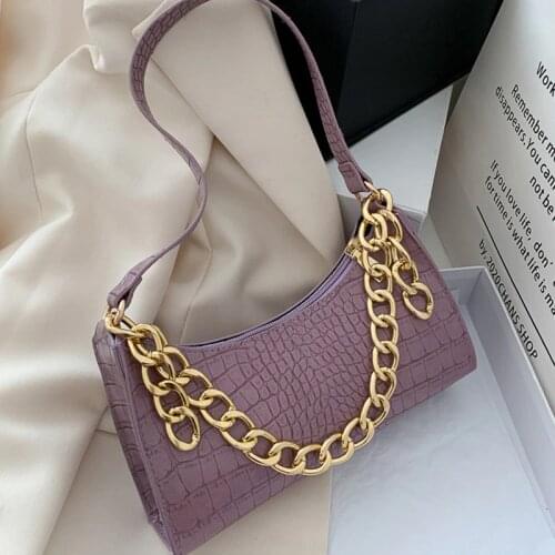 Womens Designer Chain Shoulder Bags for Women 2021 Armpit Crocodile Pattern PU Leather Fashion Solid Color Handbag Baguette Bag