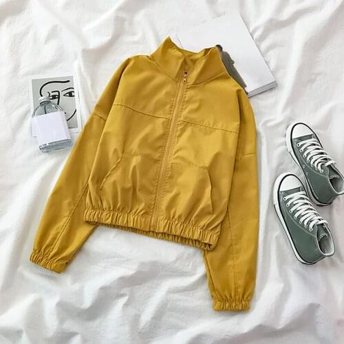 Women Solid color Jackets Turn-down Collar Zipper Harajuku Chic Loose Korean Style Streetwear Casual Outerwear