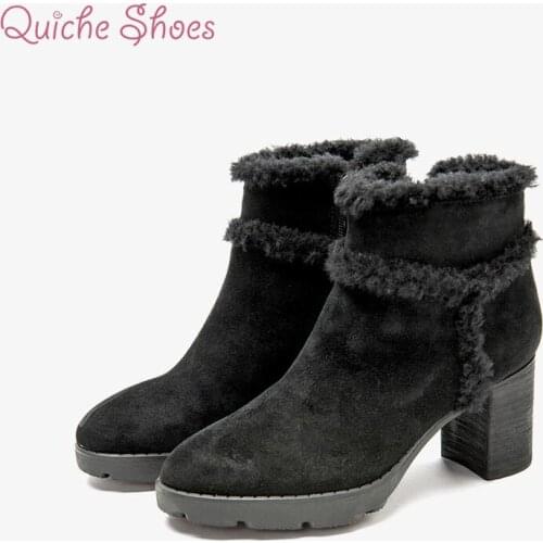 QuicheShoes Plush Snow Boots Women Wedges Ankle Boots Slip-resistant Boots Thermal Cotton Fur Thicken Warm Shoes Botas Mujer