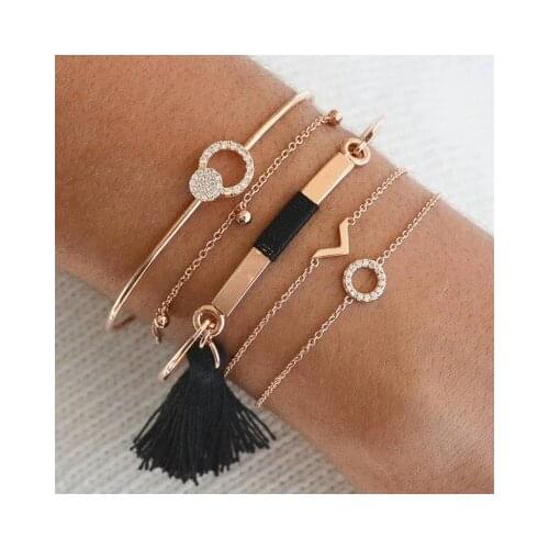 New tassel circle drill V bracelets bracelets five full suit charm bracelet for women the Bohemian tassel bracelet