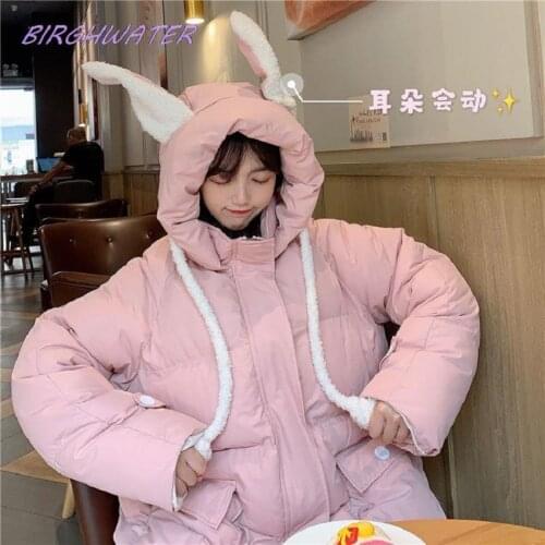 Winter Clothes Women Ear Will Move Woman Jacket 2020 New Korean Coat Kawaii Warm Outwear Oversized Sweet Female Roupas