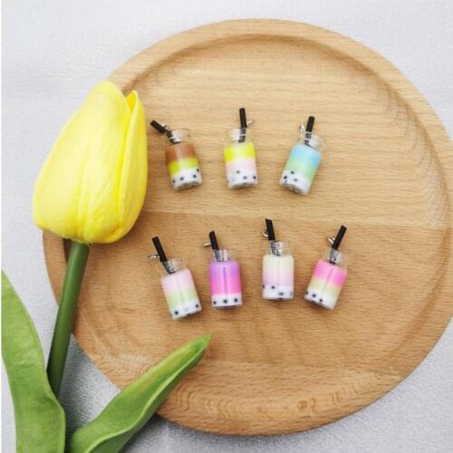 10pcs 3D Bubble Tea Bottle Resin Charms Pendants Colorful Drink Bottle Pendants Finding DIY Earrings Jewelry Accessories Gift