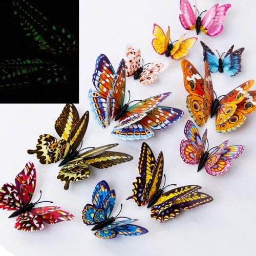 12pcs PVC 3d Butterfly Night Glowing wall decor cute Butterflies wall stickers art Decals home Decoration room wall art