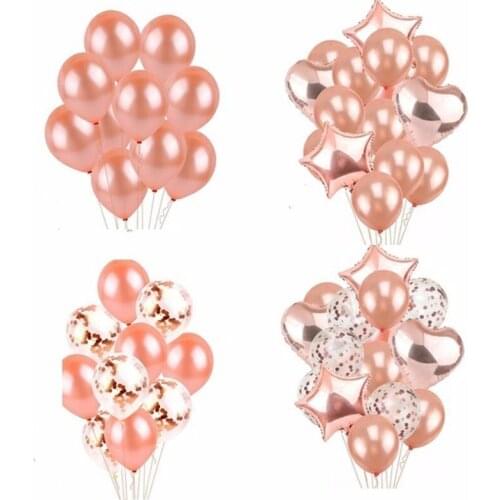 14pcs Rose Gold Latex Balloons 18inch Heart And Pentagram Balls Wedding Decorations Supplies Birthday Party Decorations Adult