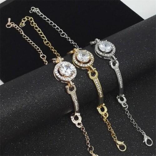 3 color Simple Charm Bracelet Rose Gold Round Large Rhinestone Shiny Cuff Open Bracelets Bangles For Women Fashion Jewelry Gift