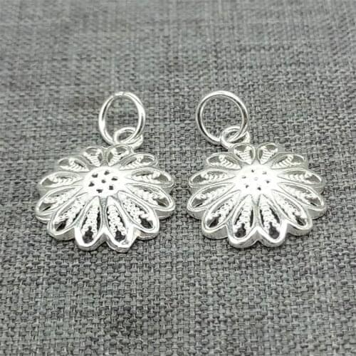 4pcs of 925 Sterling Silver Filigree Flower Charms for Bracelet Necklace