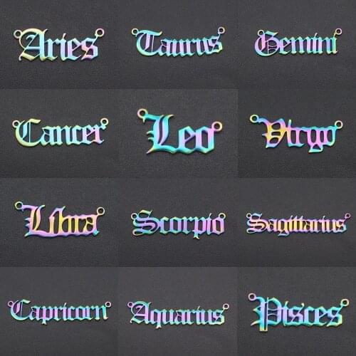 5pcs/lot 100% Stainless Steel Rainbow Zodiac Letter Name Pendant Charms for Women Wholesale DIY Charm for Jewelry Necklace