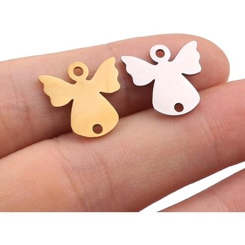 5pcs/lot Stainless Steel Gold Angel Wings Connectors DIY Bracelet Bangle Charm Handicraft Jewelry Making Crafts Findings Wicca