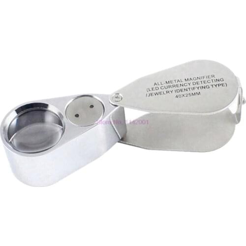50set 40X 25mm Illuminated Jeweler LED UV Foldable Pocket Loupe Magnifier With Metal Construction and Optical Glass