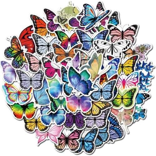 50pcs Colorful Butterfly Sticker Waterproof Car Laptop Skateboard Surfboard Luggage Bicycle Kids Toy Home Decor Scrapbooking