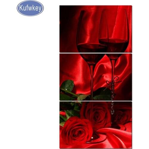 5D diy diamond painting 3 Pieces Rose Wine Valentines cross stitch,full diamond embroidery,diamond mosaic needlework home decor