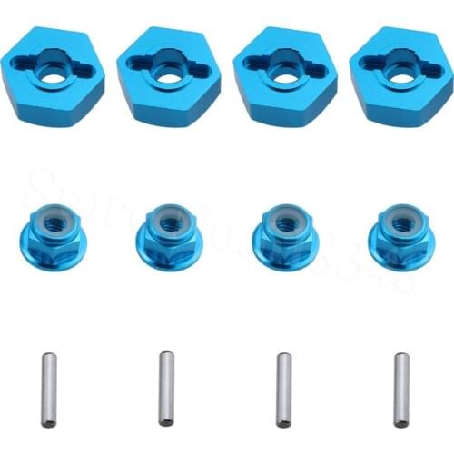 8PCS 12mm Aluminum Wheel Hex Drive Hub Adaptor (4P) & M4 Locknut (4P) For HSP Redcat RC Model Car Upgrade Parts Blue Purple