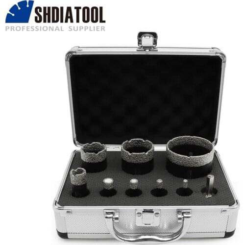 SHDIATOOL 9pcs/set 5/8-11 Thread Vacuum Brazed Diamond Drill Core Bits & Hex Adapter With Box Granite Marble Ceramic Hole Saw