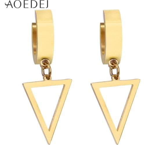AOEDEJ Triangle Small Hoop Earrings Gold Color Stainless Steel Small Round Women Hoop Earring Huggies Men Creole Earrings
