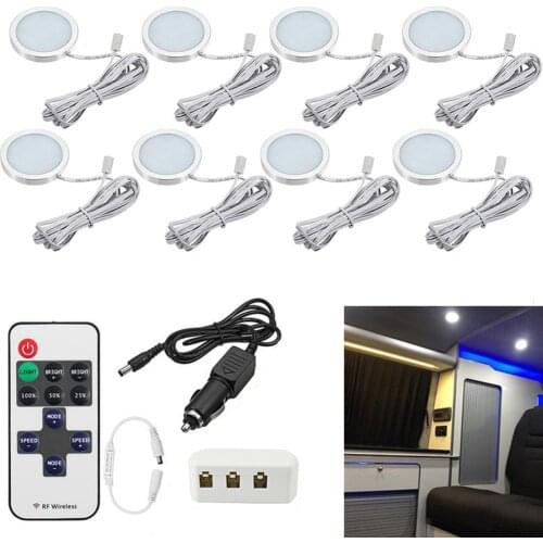 3/4/6pc Camper Van Interior LED Spot Light Car Charger Remote Control LED Under Cabinet Puck Light for Kitchen Wardrobe Lighting