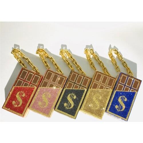 Shiny Diamonds Money Evening Clutch Bags Women Small Square Printing Dollar Rhinestones Party Dinner Purse Ladies Chic Handbags