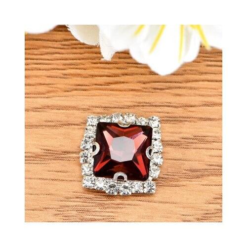 Wine red Square Drill Side Chain Crystal Glass Sewing Rhinestones DIY Womens Shose and Wedding Dresses Ornament Costume