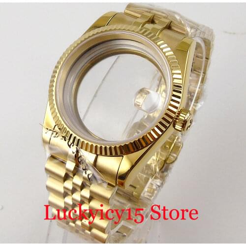 PARNIS All Gold Coated 36mm Watch Case Set fit MIYOTA 821A 8215 8205 MINGZHU 2813 ETA 2836 Jubilee Band
