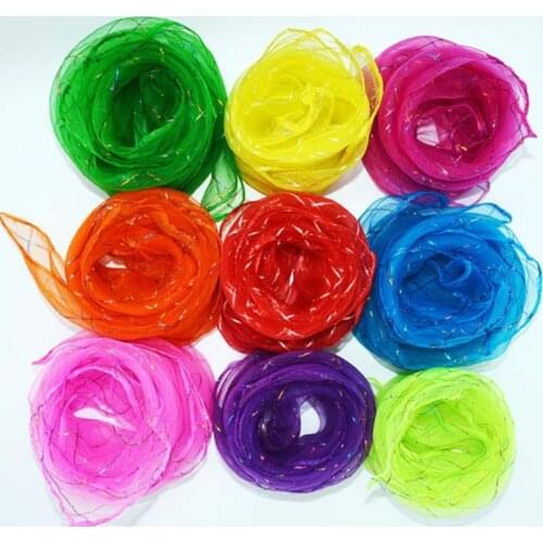 Children Kids Kindergarten Performance Dance Scarves Bright Candy Color Gold Wire Juggling Movement Square Scarf Kerchief Props