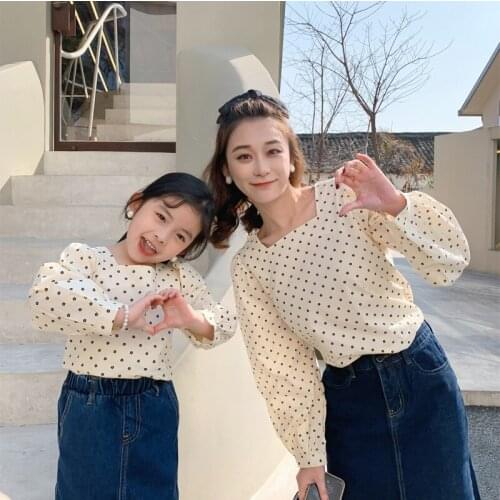 Mom and Girls Matching Clothes Blouse 2021 Spring New Floral Print Cute Shirts for Mother and Daughter Matching Family Outfits