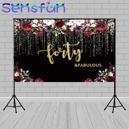 Happy 40th Birthday Backdrop for Women Forty and Fabulous Photography Background 7x5ft Pink Floral 40th Birthday Party Decor
