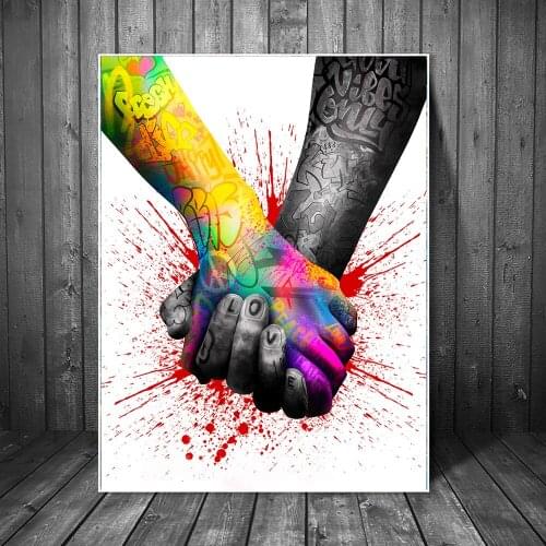 Lover Hands to Hands Graffiti Art Posters and Prints Colorful Tattoos Street Art Paintings on Canvas Art Pictures Home Decor