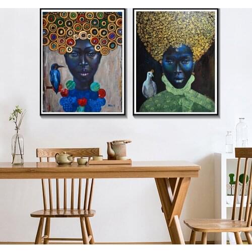 HD Abstract Gold Hair Africa Women Portrait Canvas Painting Wall Art Painting Pictures Posters and Prints For Living Room Home